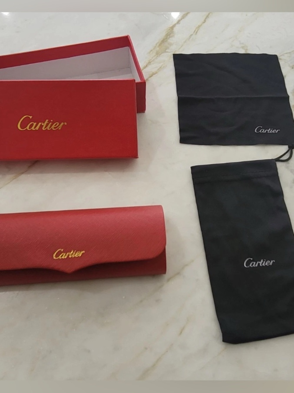 Cartier Red Eyewear Set with Black Logo Pouches